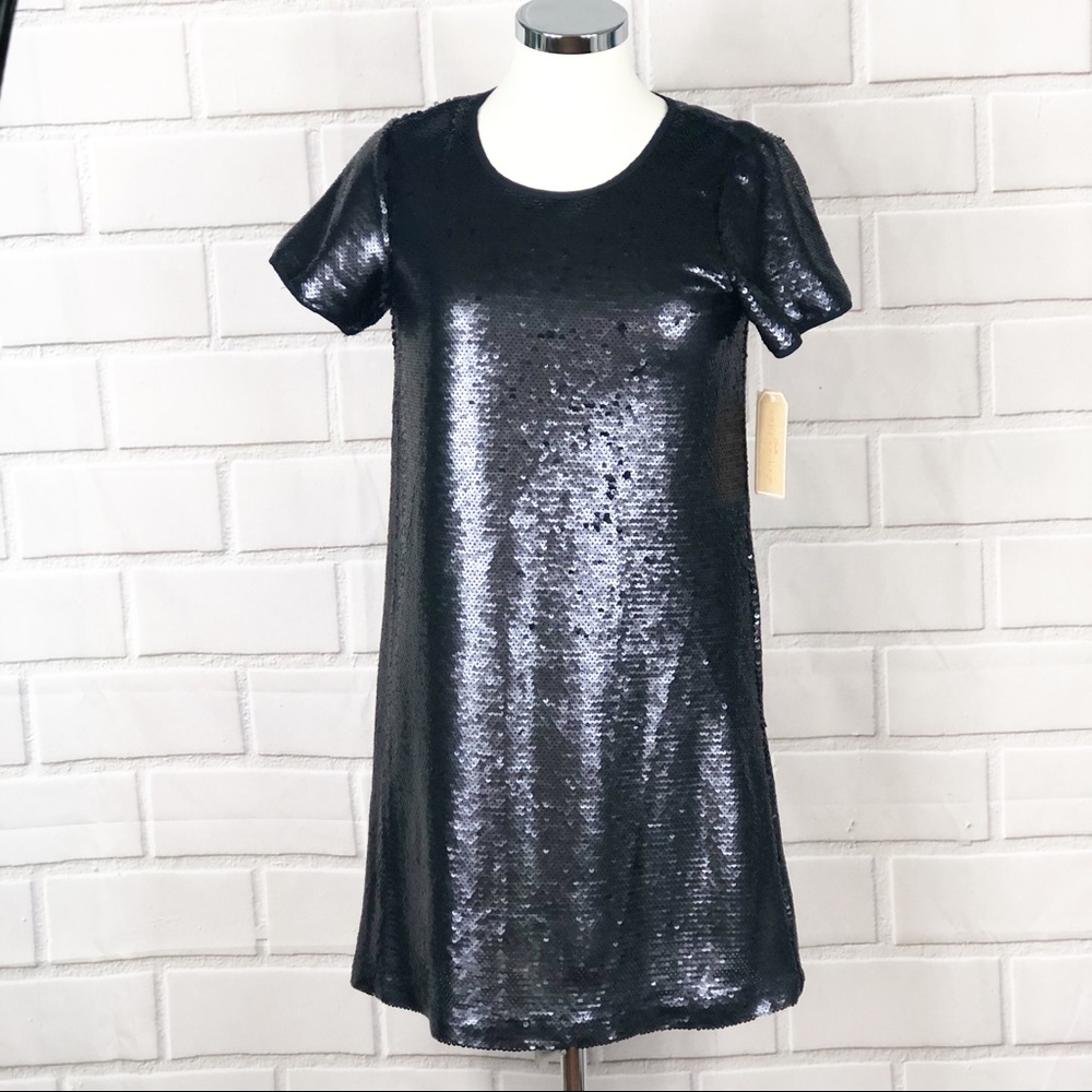 NWT COPPER KEY navy blue sequin dress short sleeve
